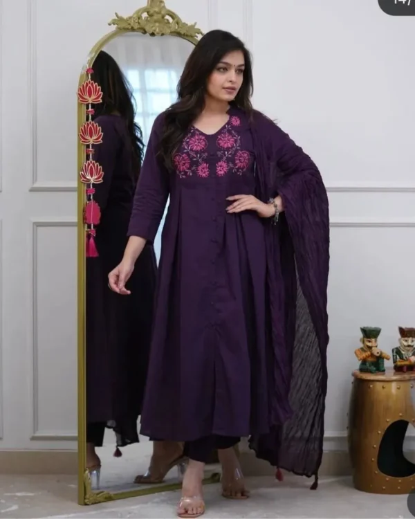 Embroidery Lavender Cotton Suit Set