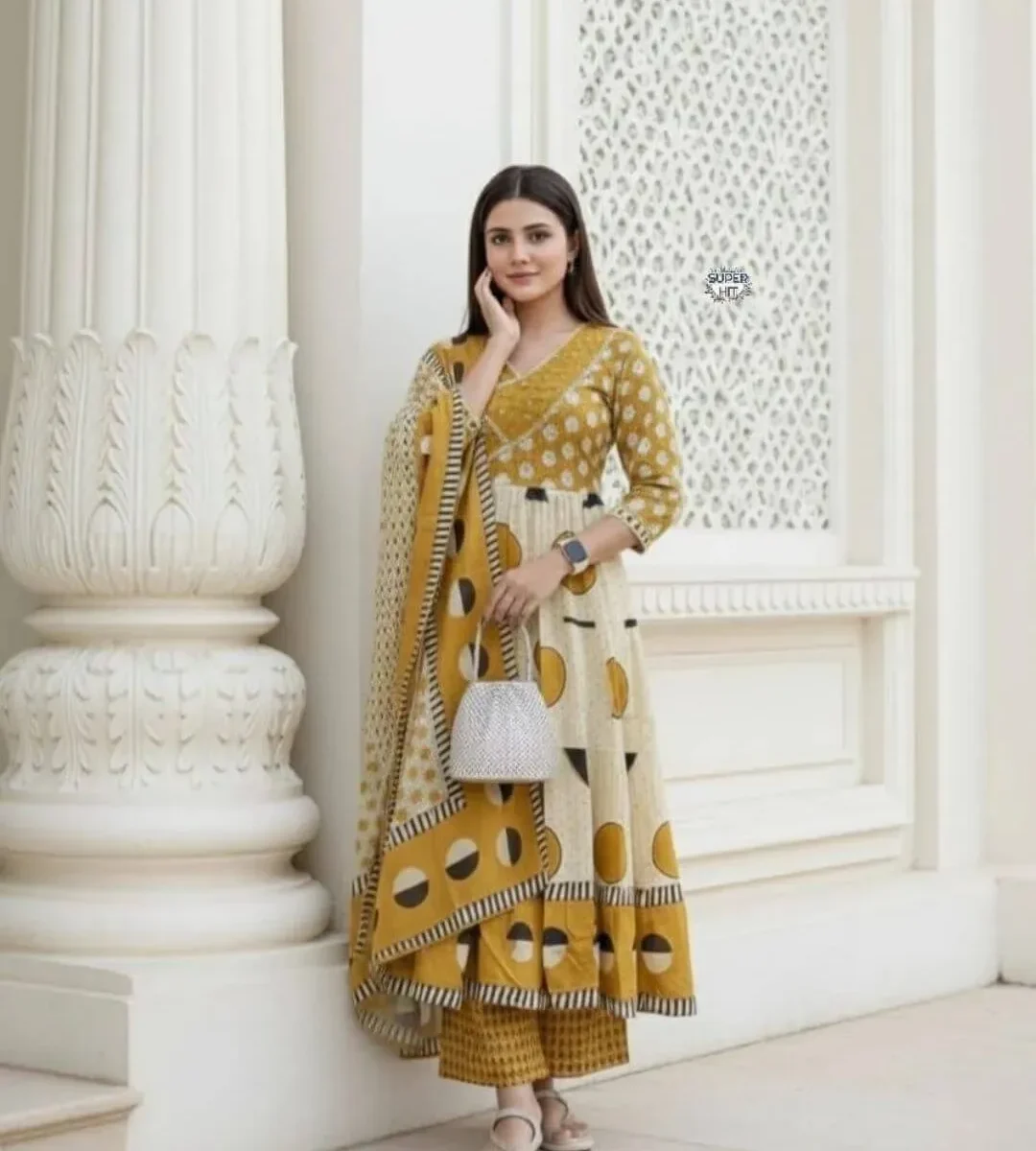 Flared Anarkali Cotton Suit Set