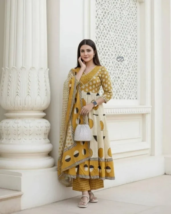 Flared Anarkali Cotton Suit Set