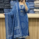 Flared Cotton Blue Kurti Pant Dupatta Set