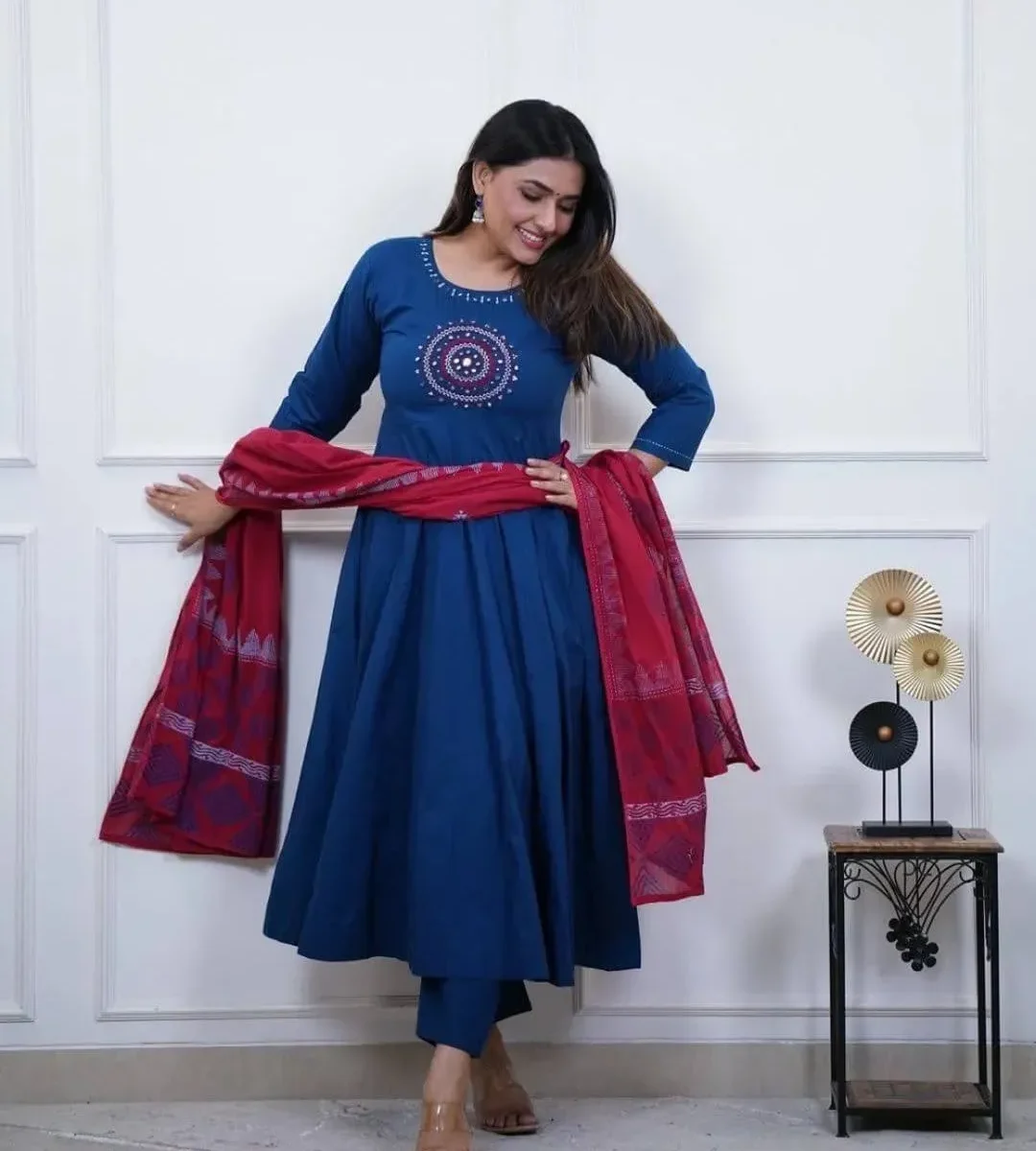 Flared Cotton Floral Printed Suit Set