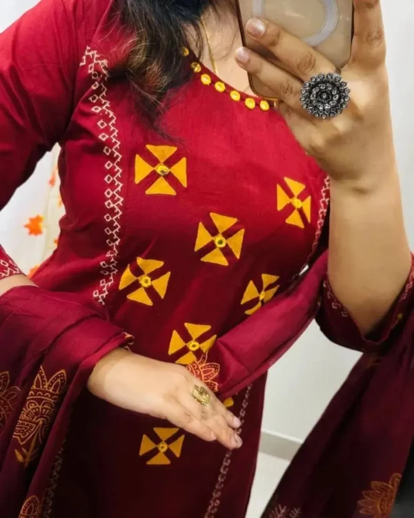Flared Cotton Mirror Work Suit Set