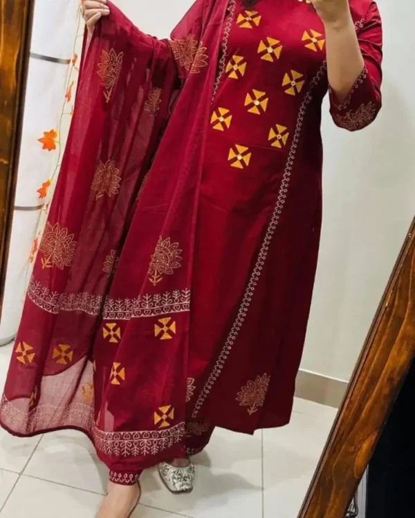 Flared Cotton Mirror Work Suit Set