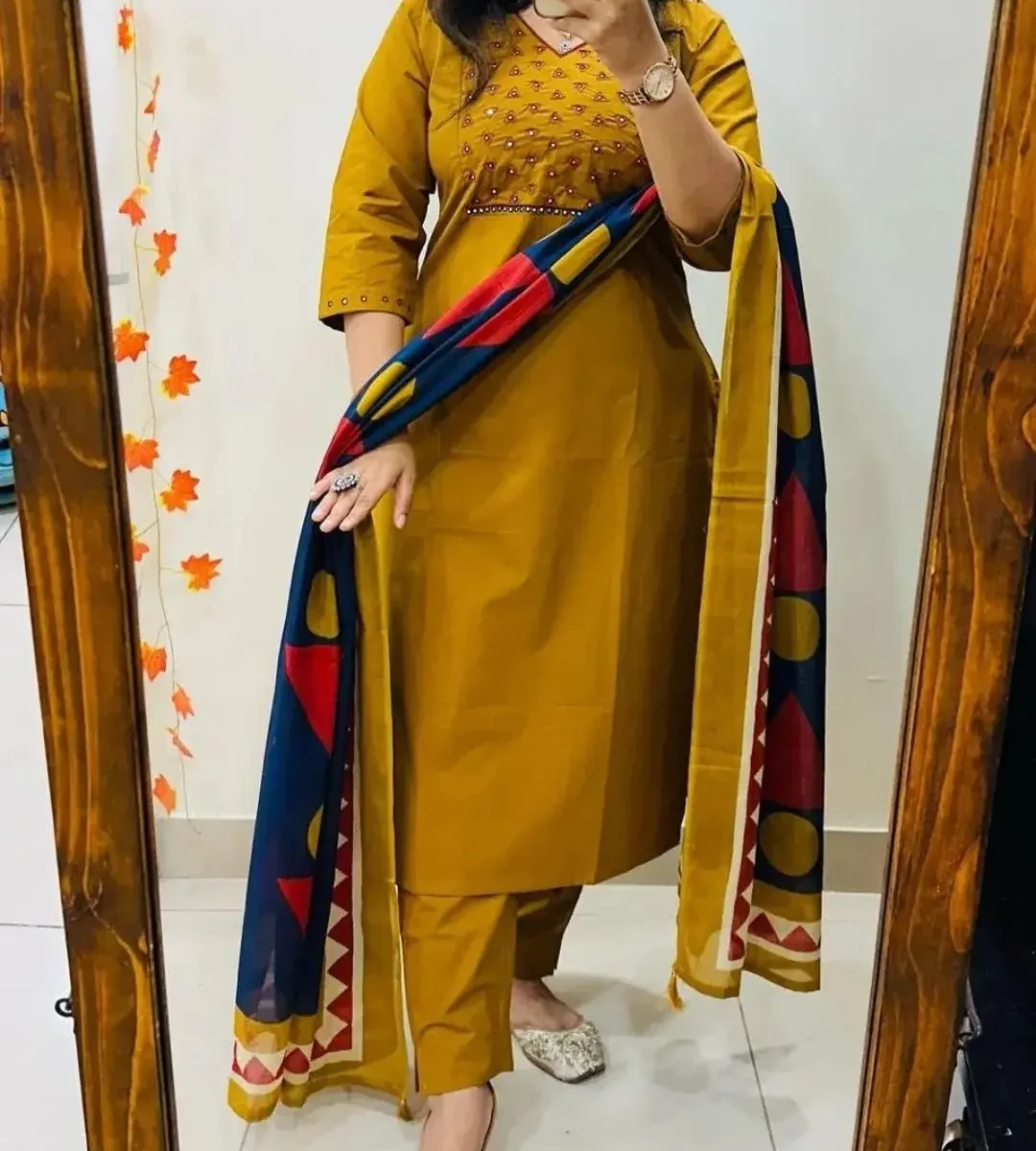 Flared Cotton Yellow White Suit Set