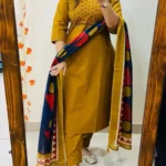 Flared Cotton Yellow White Suit Set