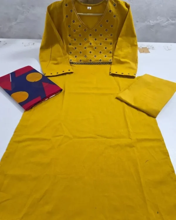 Flared Cotton Yellow White Suit Set