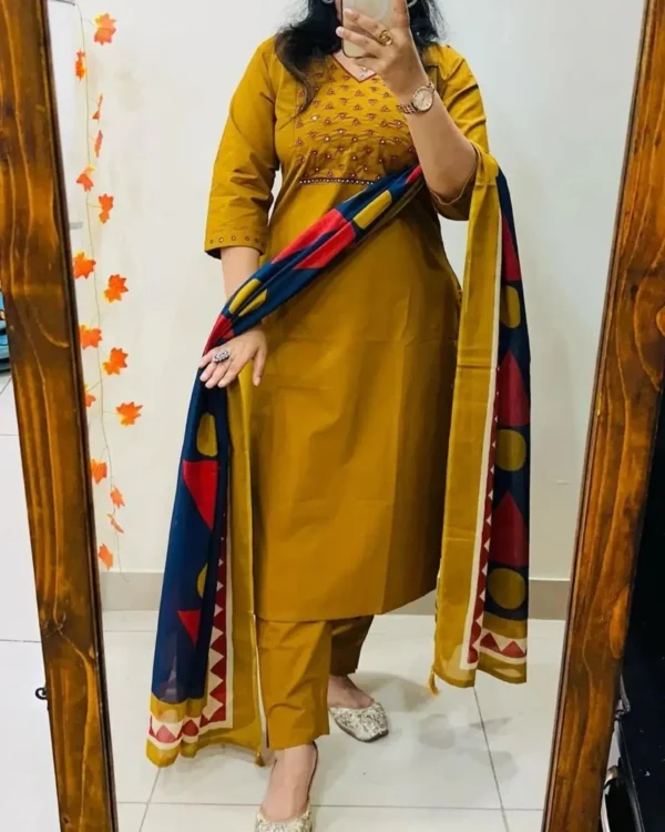 Flared Cotton Yellow White Suit Set
