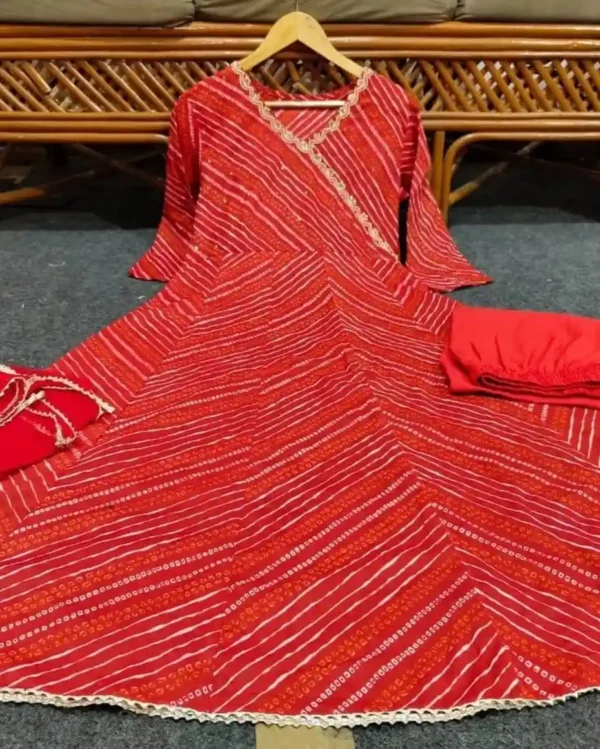 Flared Red Cotton Anarkali Suit Set