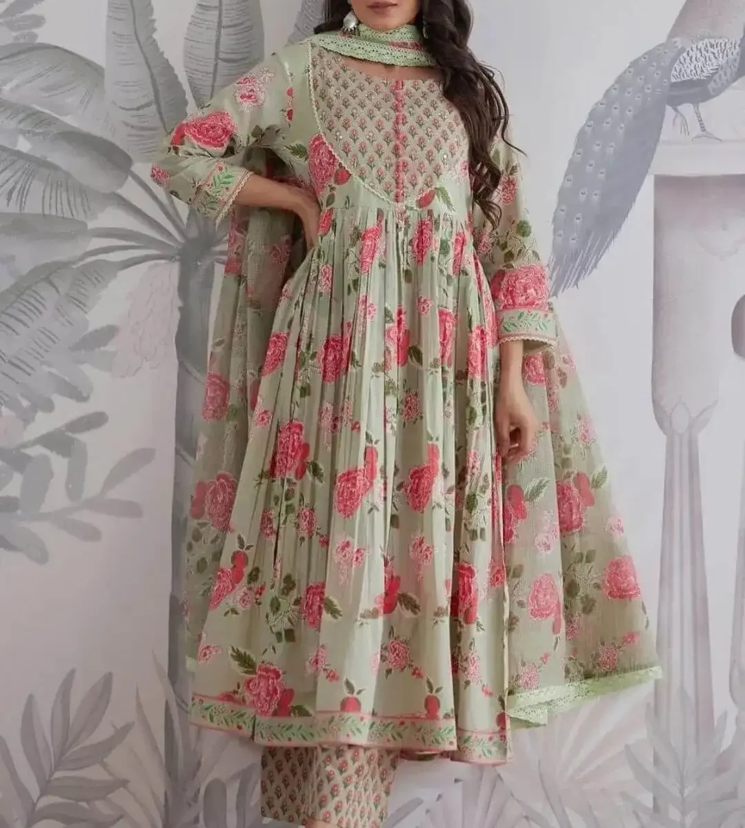 Flared Sanganeri Block Print Suit Set