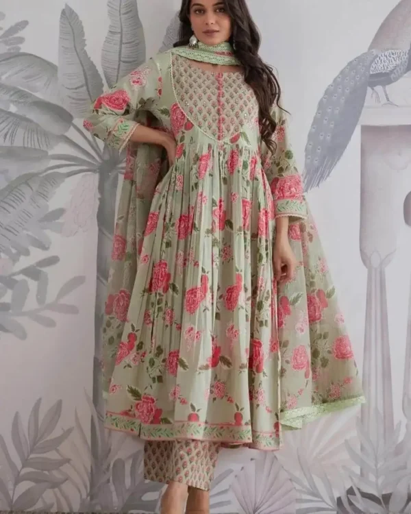Flared Sanganeri Block Print Suit Set