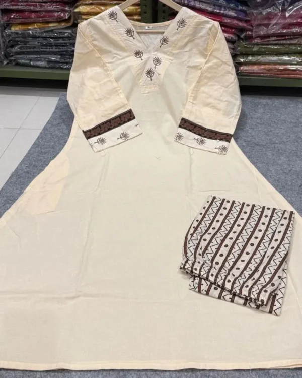 Flared White Cotton Kurti Pant Set