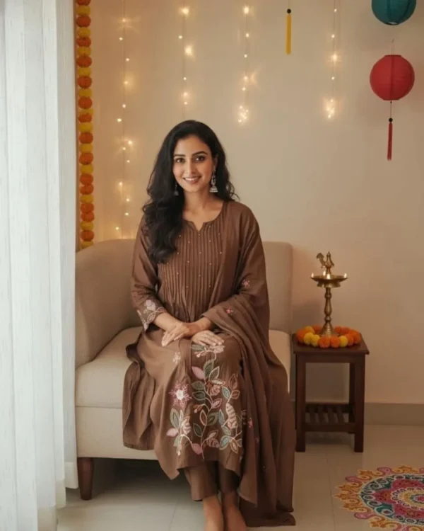 Floral Maroon Printed Kurti Pant With Dupatta