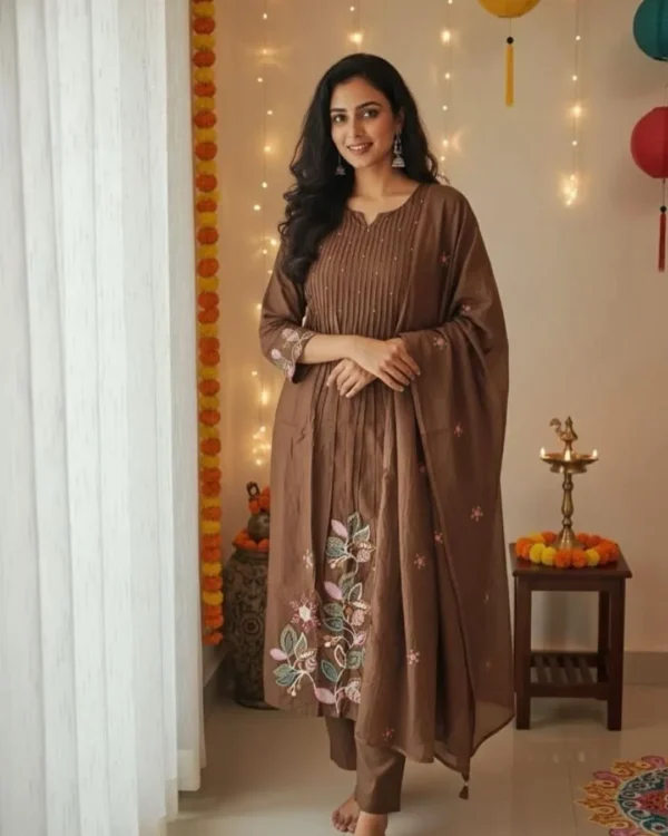 Floral Maroon Printed Kurti Pant With Dupatta