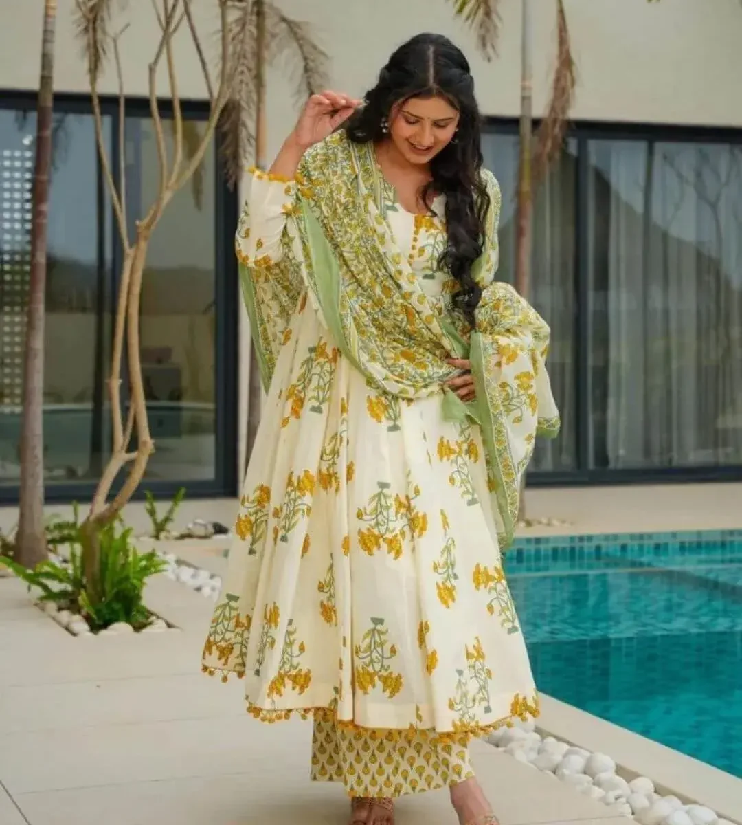 Floral Print Anarkali Suit Set