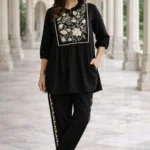 Floral Print Black Cotton Kurti Palazzo Set