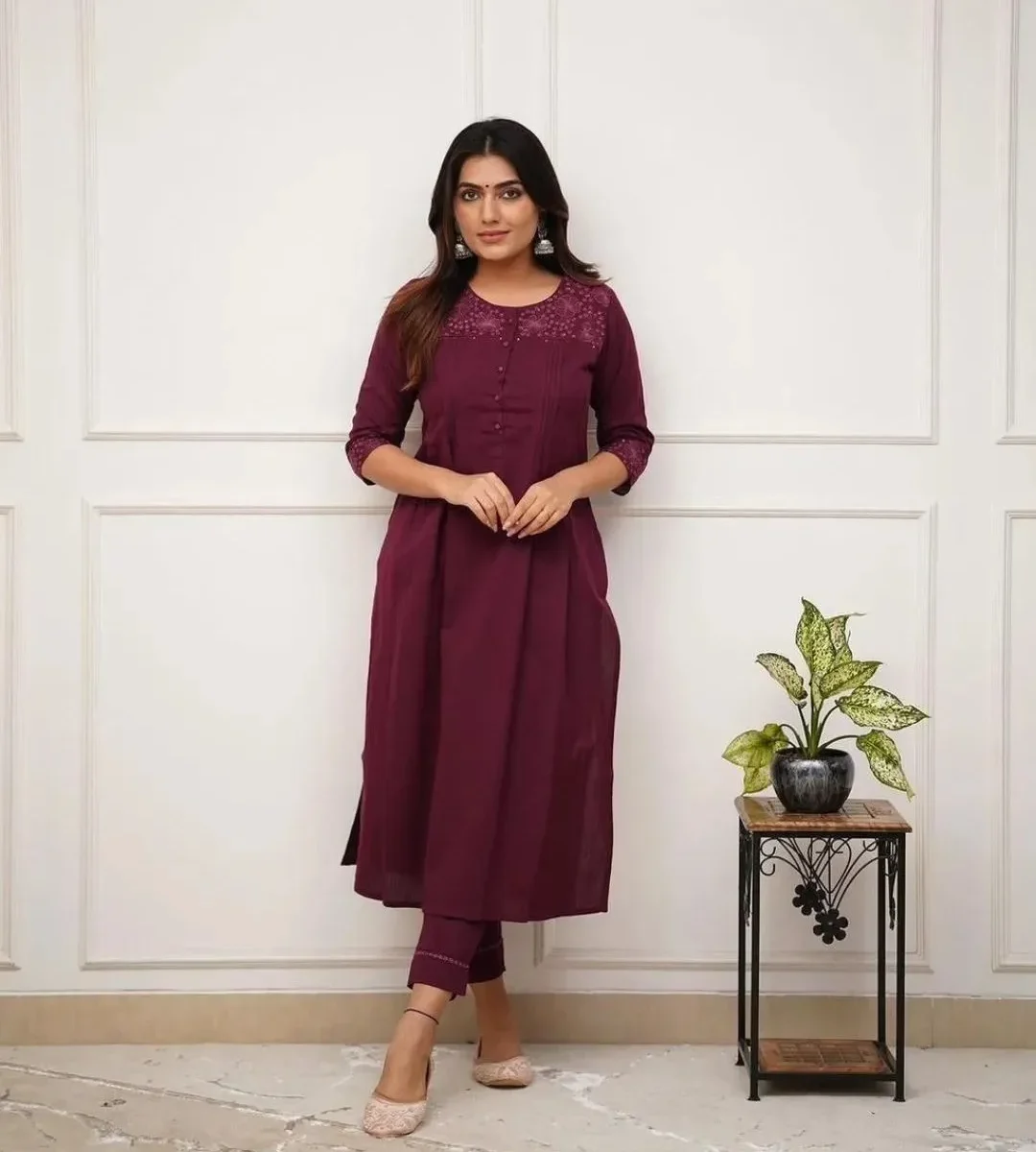 Floral Print Cotton Kurti Pant Set