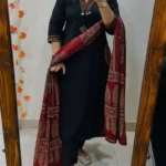 Floral Printed Black Cotton Suit Set