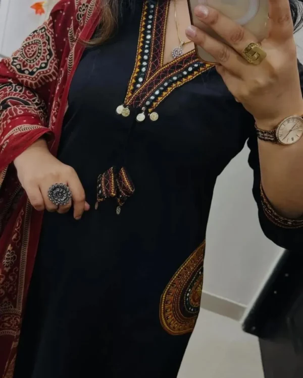 Floral Printed Black Cotton Suit Set