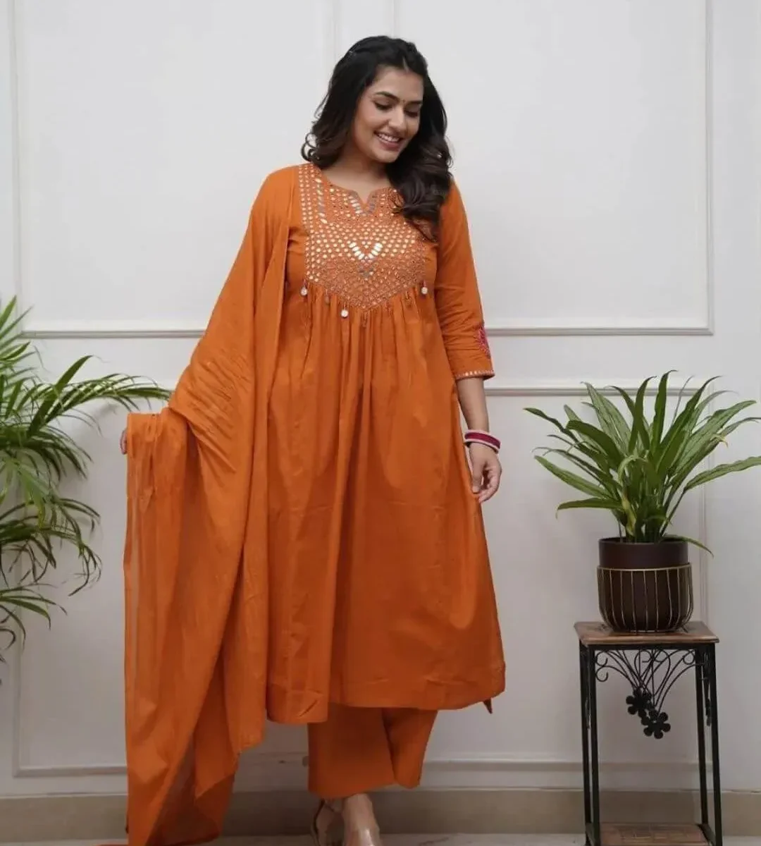 Floral Printed Cotton Anarkali Suit Set