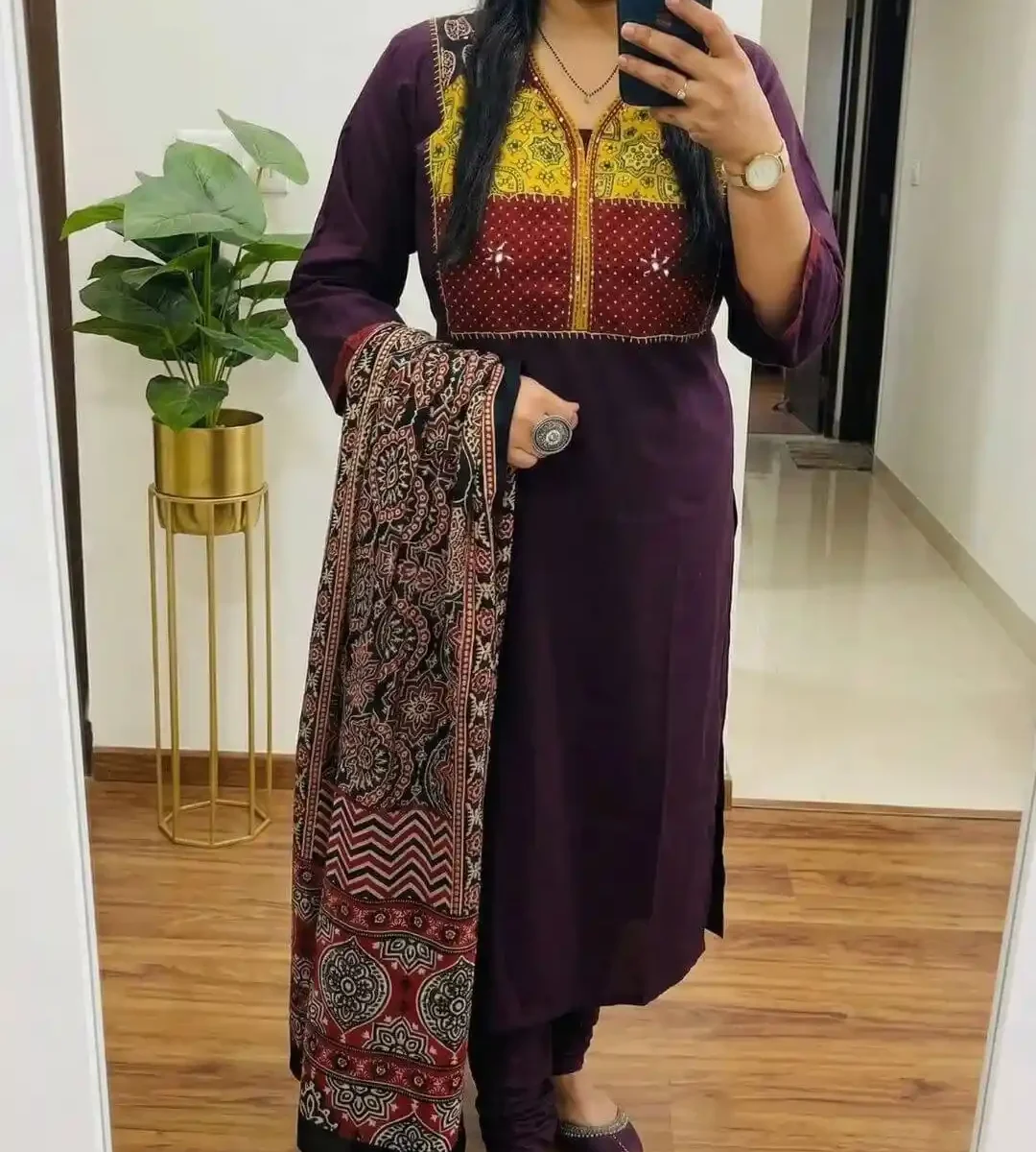 Floral Printed Cotton Kurti Pant Dupatta Set