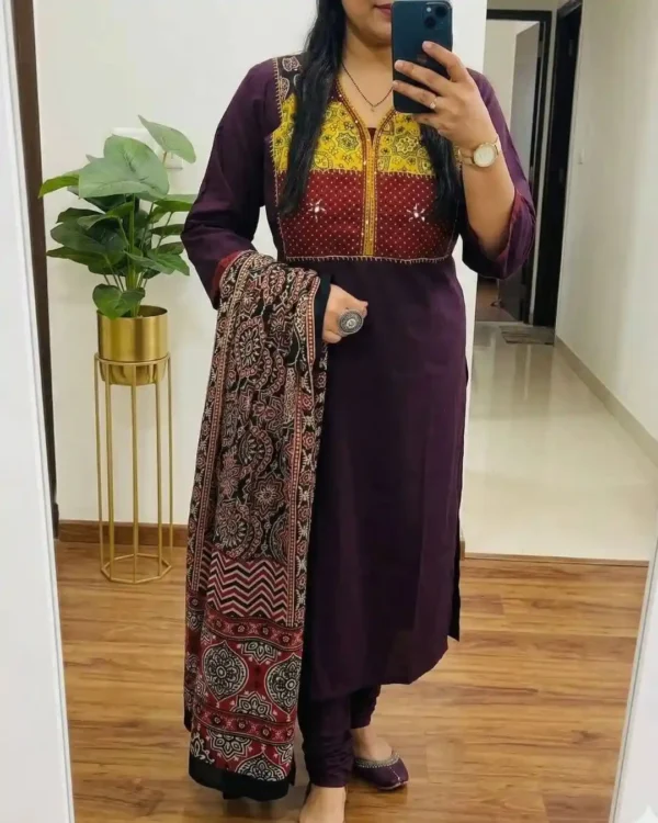Floral Printed Cotton Kurti Pant Dupatta Set