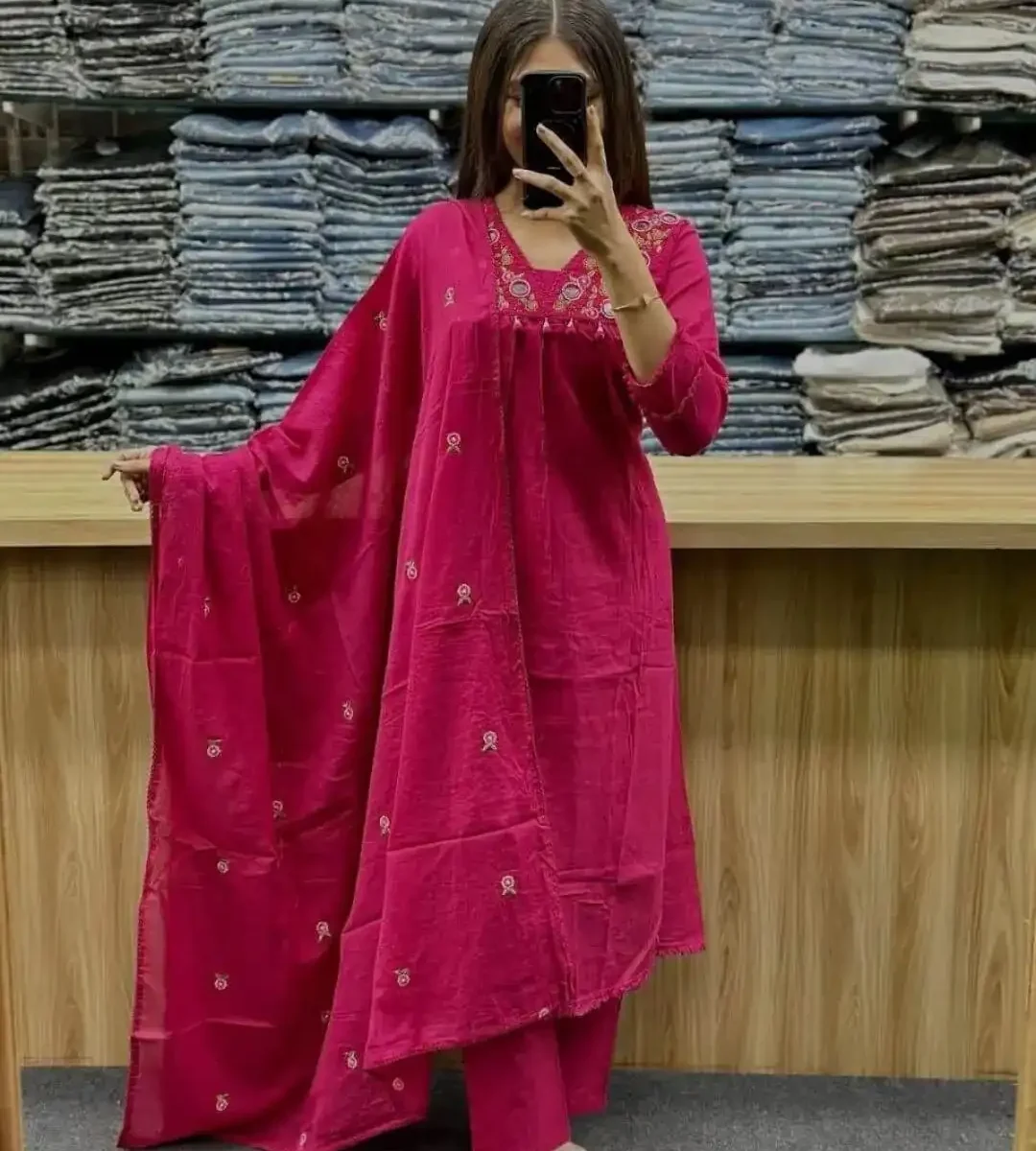 Floral Printed Pink Cotton Suit Set