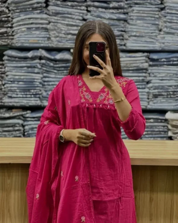 Floral Printed Pink Cotton Suit Set
