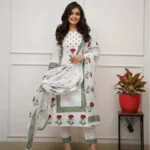Floral Printed White Cotton Suit Set