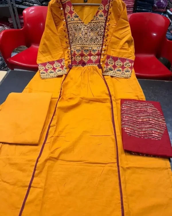 Floral Printed Yellow Cotton Suit Set