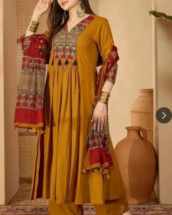 Floral Printed Yellow Cotton Suit Set