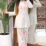 Floral White Printed Kurti Pant Set