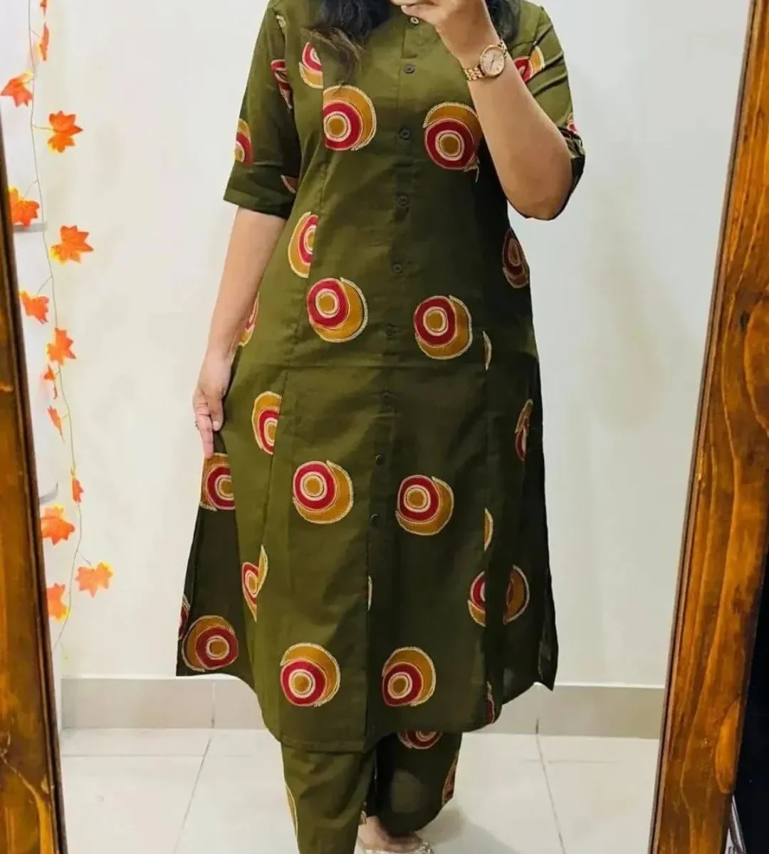 Green Colour ​Cotton Kurti With Pant