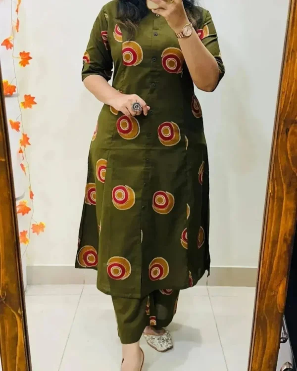 Green Colour ​Cotton Kurti With Pant
