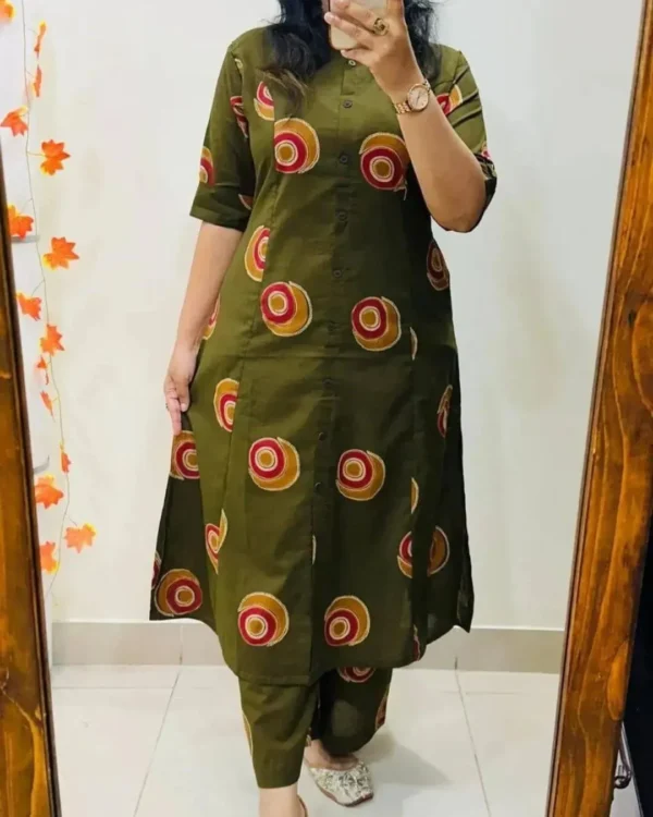 Green Colour ​Cotton Kurti With Pant