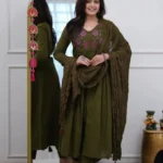 Green Cotton Kurti Pant Dupatta Set