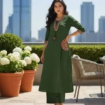 Green Cotton Kurti Plazo Set​