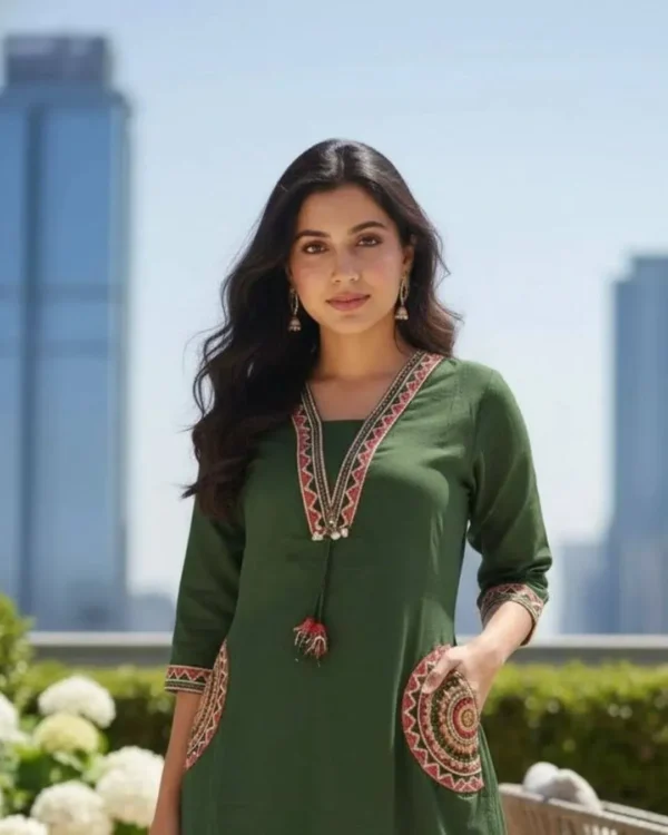Green Cotton Kurti Plazo Set​