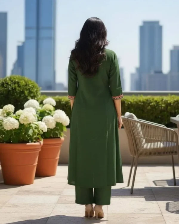 Green Cotton Kurti Plazo Set​