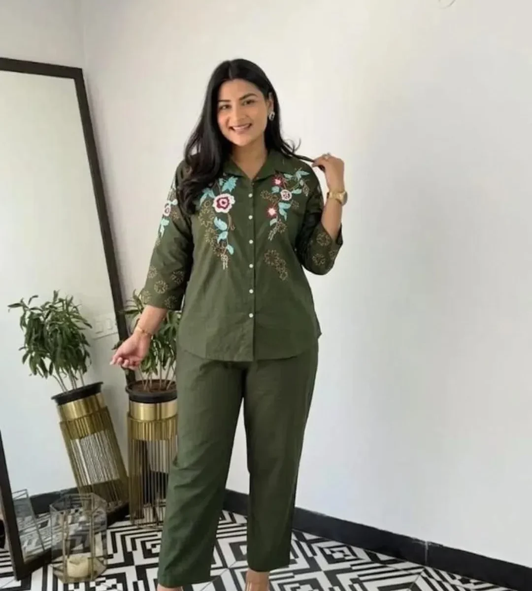Green Floral Cotton Co-Ord Set