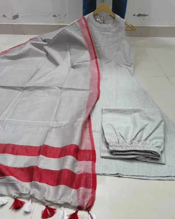 Grey South Cotton Kurti Pant With Dupatta