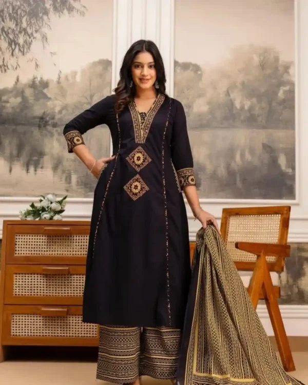 Jaipuri Printed Cotton Black Suit Set