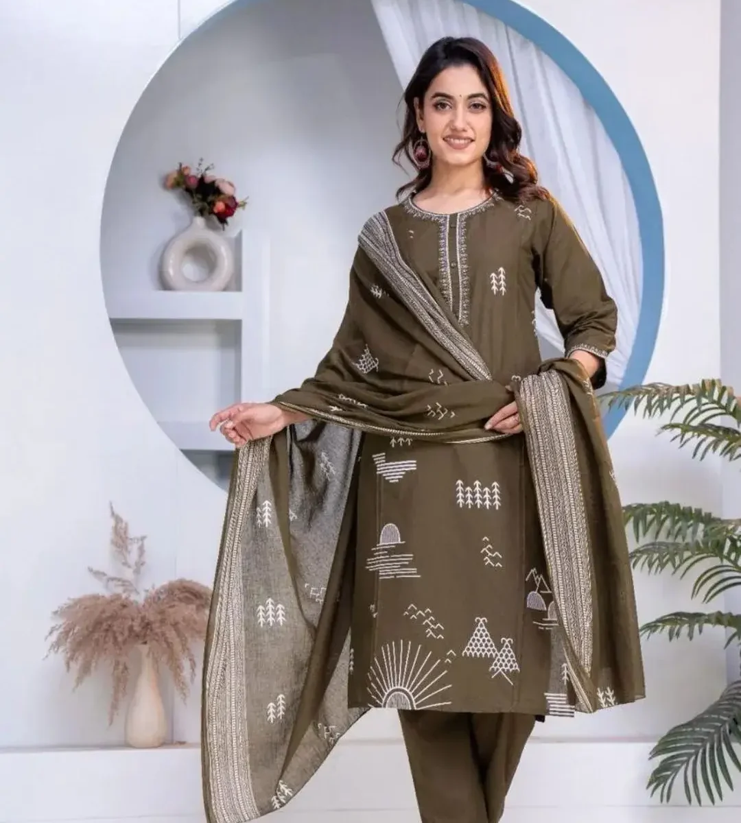 Khadi Cotton Bottle Green Suit Set