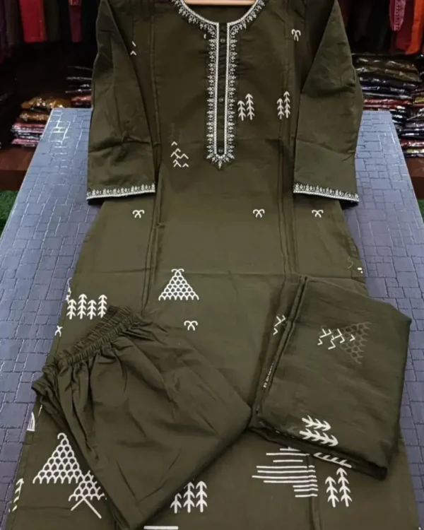 Khadi Cotton Bottle Green Suit Set
