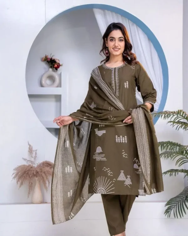 Khadi Cotton Bottle Green Suit Set