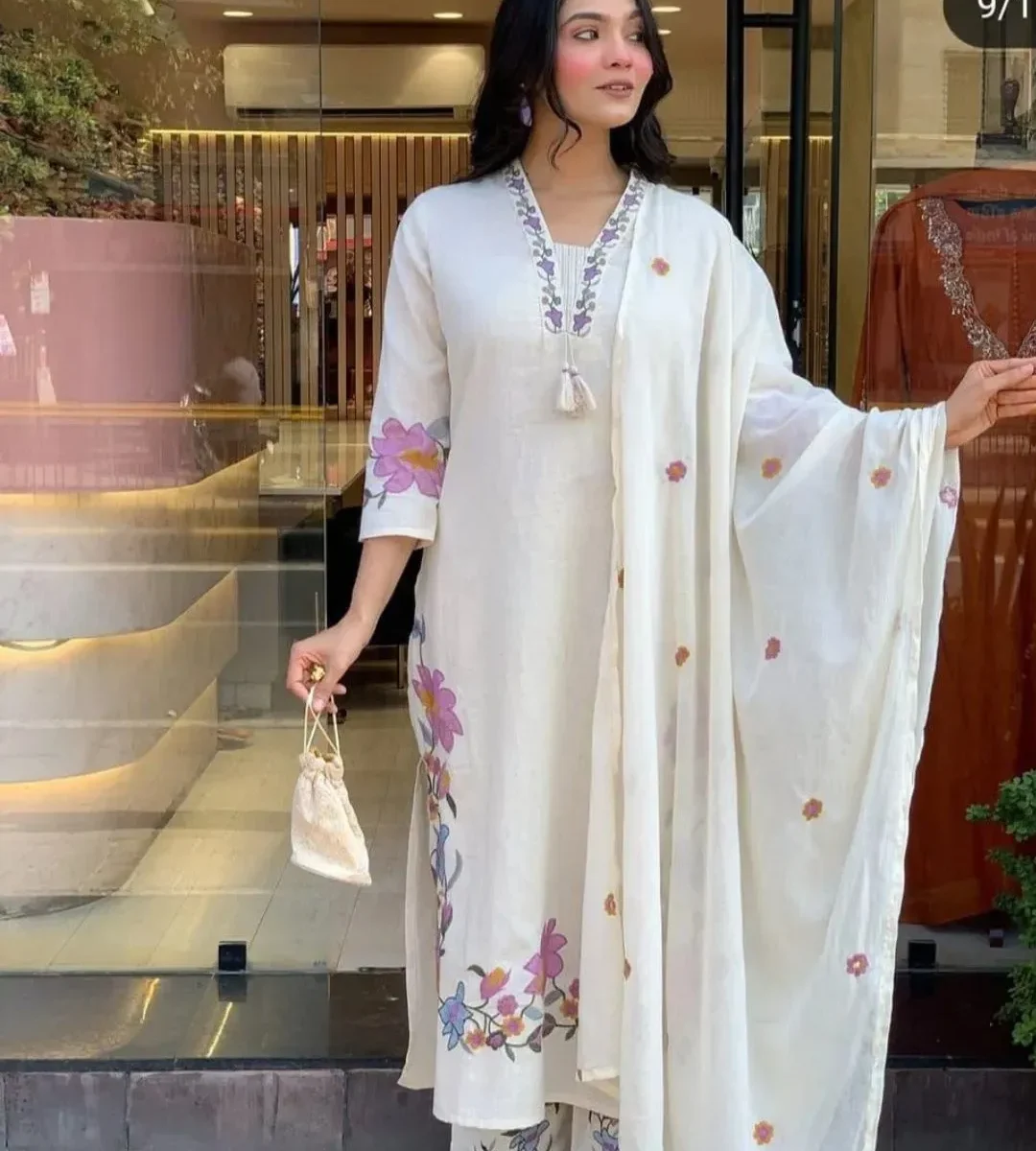 Khadi Cotton Embroidery Suit Set