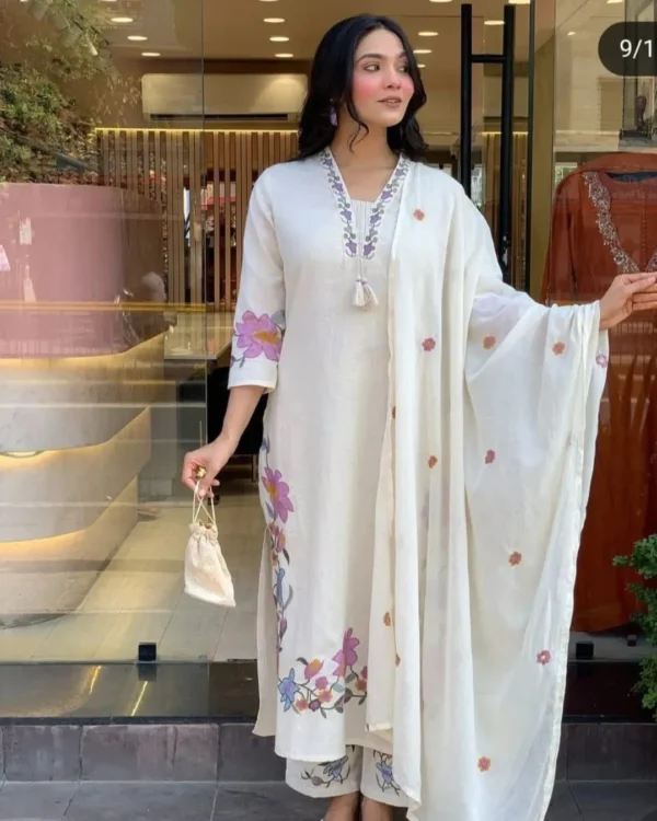 Khadi Cotton Embroidery Suit Set