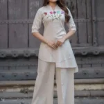 Khadi Cotton Off White Kurti Pant Set