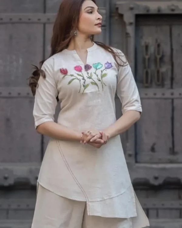 Khadi Cotton Off White Kurti Pant Set