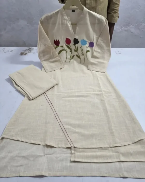 Khadi Cotton Off White Kurti Pant Set