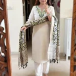 Khadi White Cotton Kurti Pant Dupatta Set